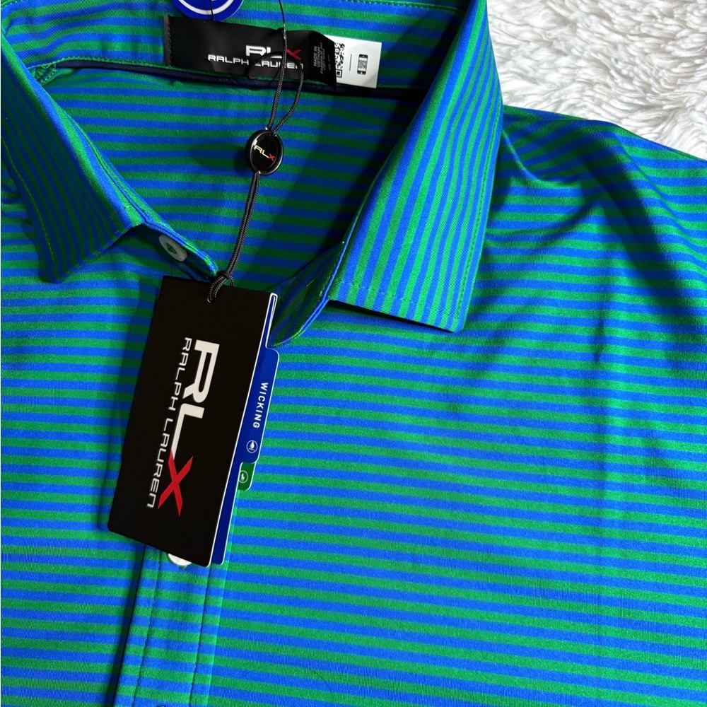 POLO RALPH LAUREN RLX Golf Green/blue Striped Short Sleeve
Wicking Polo Shirt L